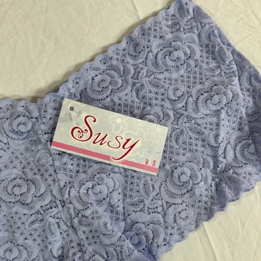 Susy VTG Floral Lace‎ Boyshort Panties Periwinkle Blue Lingerie Size Large NWT
